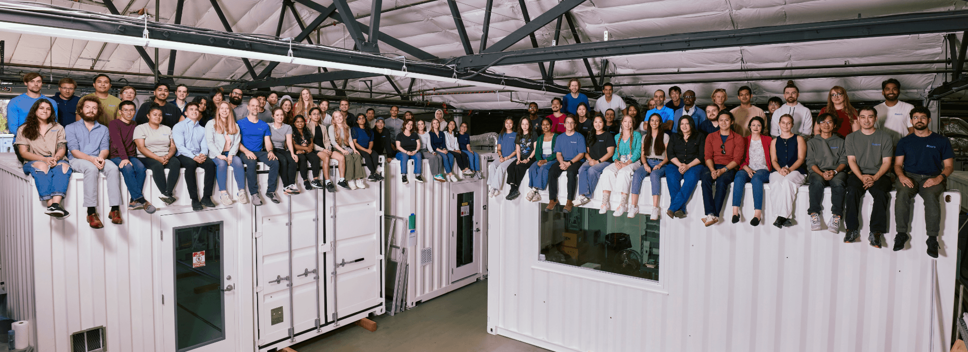 Retro team sitting on shipping container.
