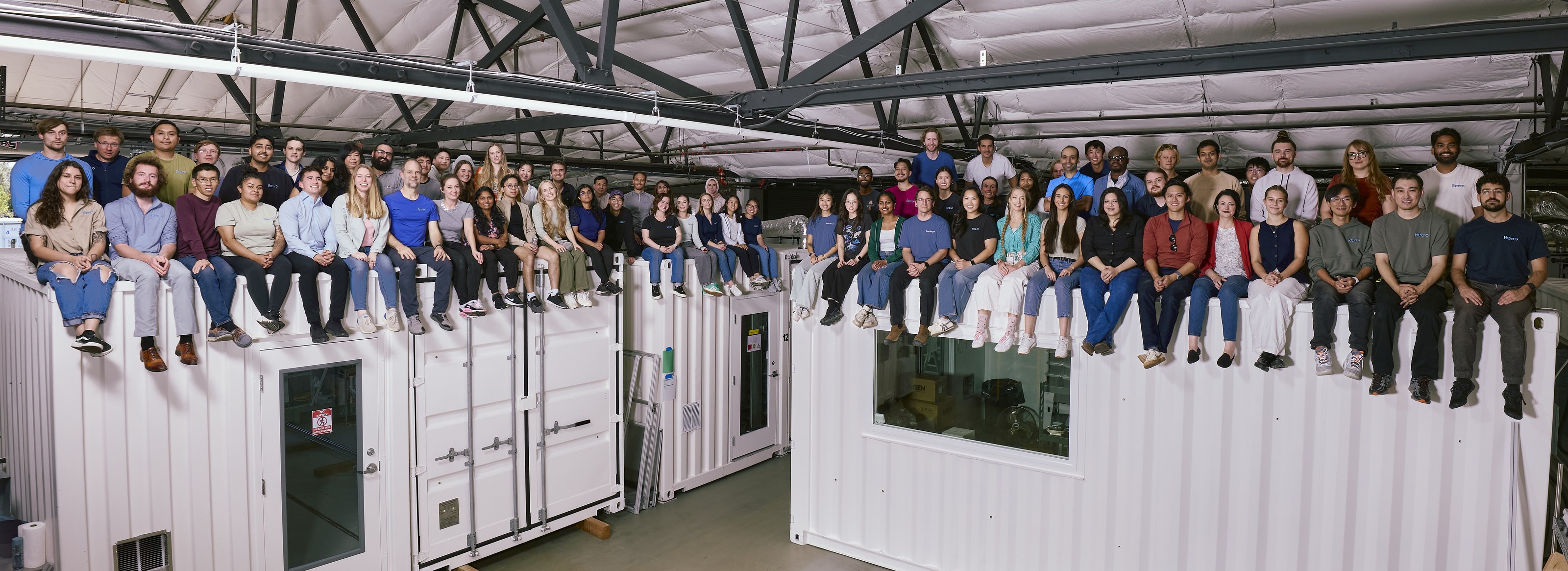 Retro team sitting on shipping container.