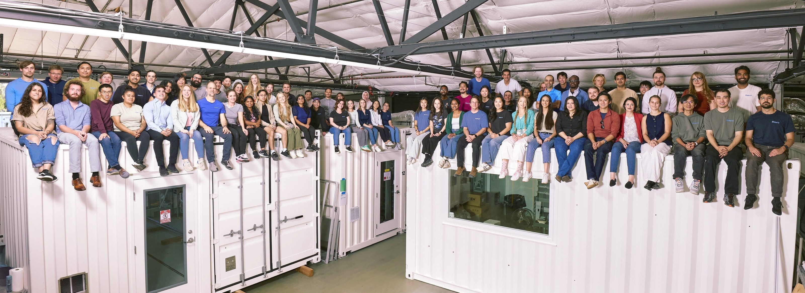 Retro team sitting on shipping container.
